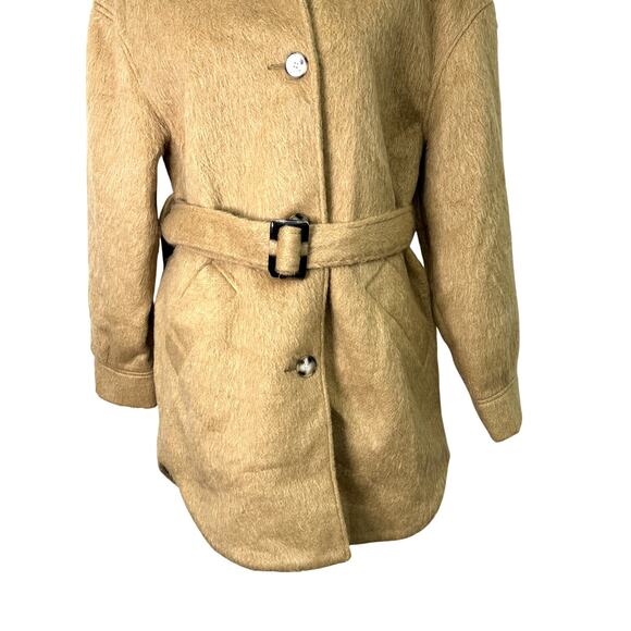 Topshop Shirt Jacket Belted Collared Long Sleeves Wool Blend Camel Tan W 4 NWT - Picture 4 of 10